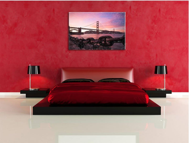 Pixxprint Golden Gate Bridge/Format: 100x70cm / Leinwandbild fertig bespannt Wandbild Kunstdruck, 10