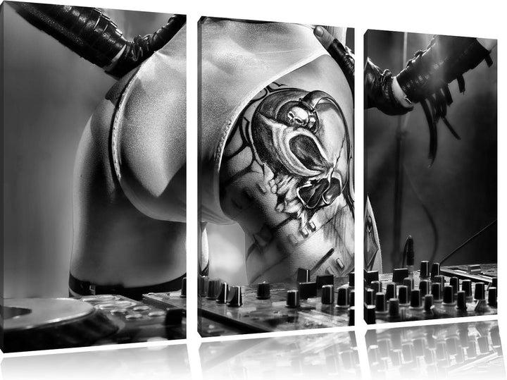 Pixxprint Sexy Frau am Plattenpult / 3-Teilig/Gesamtmass 120cm Leinwandbild bespannt auf Holzrahmen/