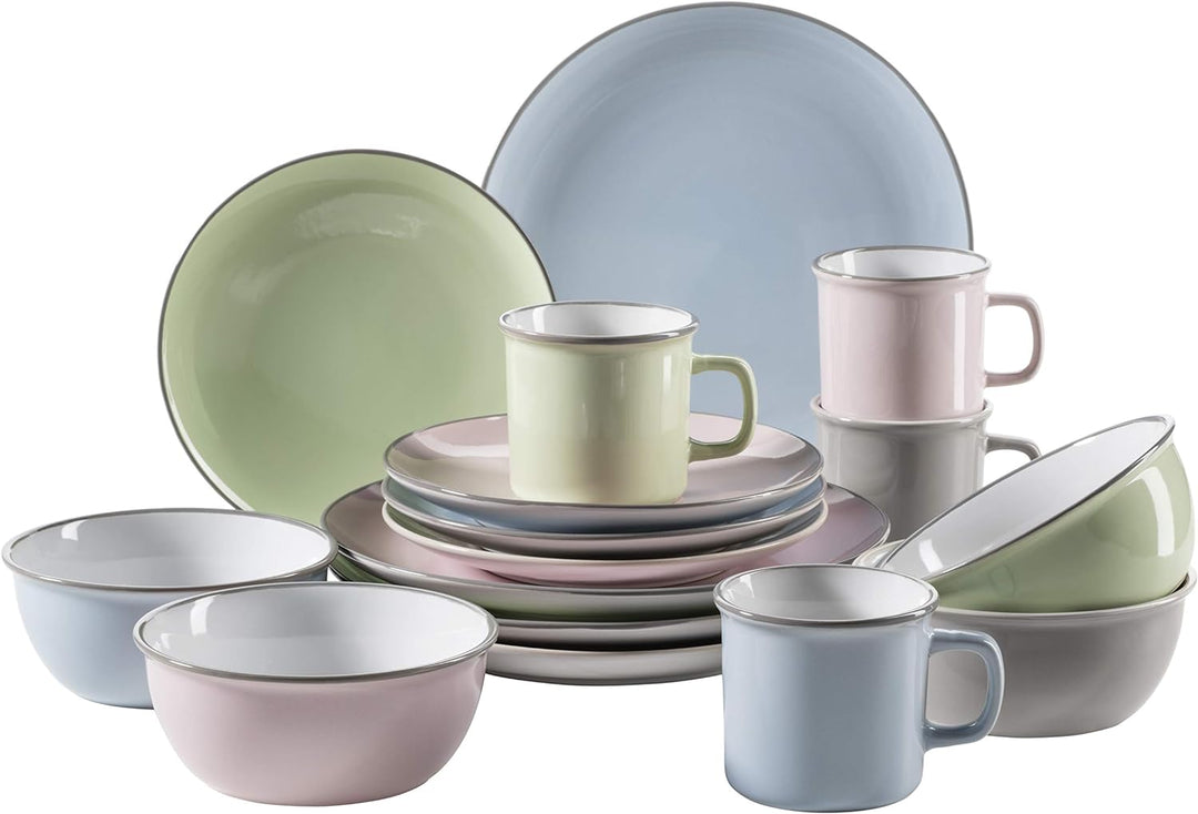 Mäser Geschirr-Set, Steingut Maila Rosa/Grau/Blau/Grün, 4-Personen-Set Grün, Blau, Rosa, Grau, Grün,