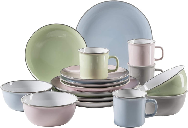 Mäser Geschirr-Set, Steingut Maila Rosa/Grau/Blau/Grün, 4-Personen-Set Grün, Blau, Rosa, Grau, Grün,