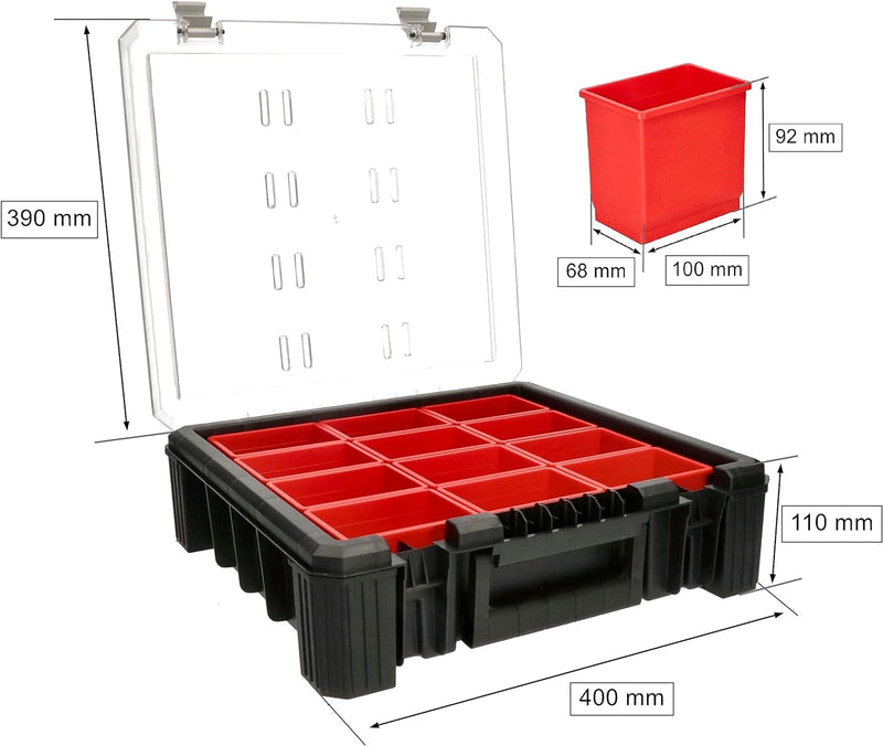 KOTARBAU® Tragbarer Sortimentskasten WRC 39x40x11 cm Aufbewahrungsbox mit Kammern aus Polycarbonat H