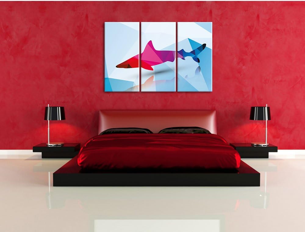 Pixxprint gefährlicher Vector Hai als Leinwandbild | Grösse: 3 Teilig (120x80) | Wandbild| Kunstdruc