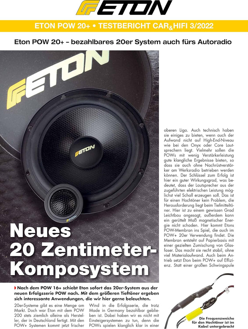 ETON POW 20+ – 20 cm / 8 Zoll 2-Wege Komponenten System, Auto Lautsprecher Made in Germany, 120 Watt