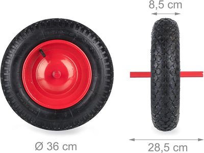 Relaxdays Schubkarrenrad 3.50-8, Luftreifen mit Fester Achse, Stahlfelge, Ersatzrad Schubkarre, 120