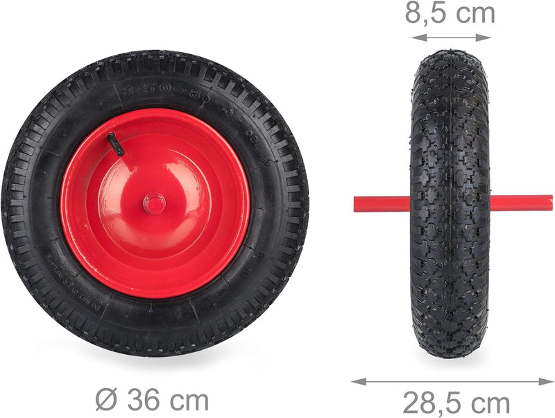 Relaxdays Schubkarrenrad 3.50-8, Luftreifen mit Fester Achse, Stahlfelge, Ersatzrad Schubkarre, 120