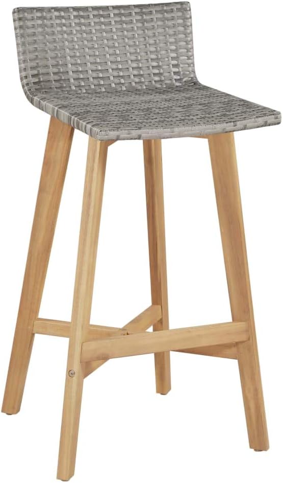 tidyard Bar-Set 5-TLG. Sitzgruppe aus Massivholz und Poly Rattan, Braun und Hellgrau, inkl 1 Bartisc