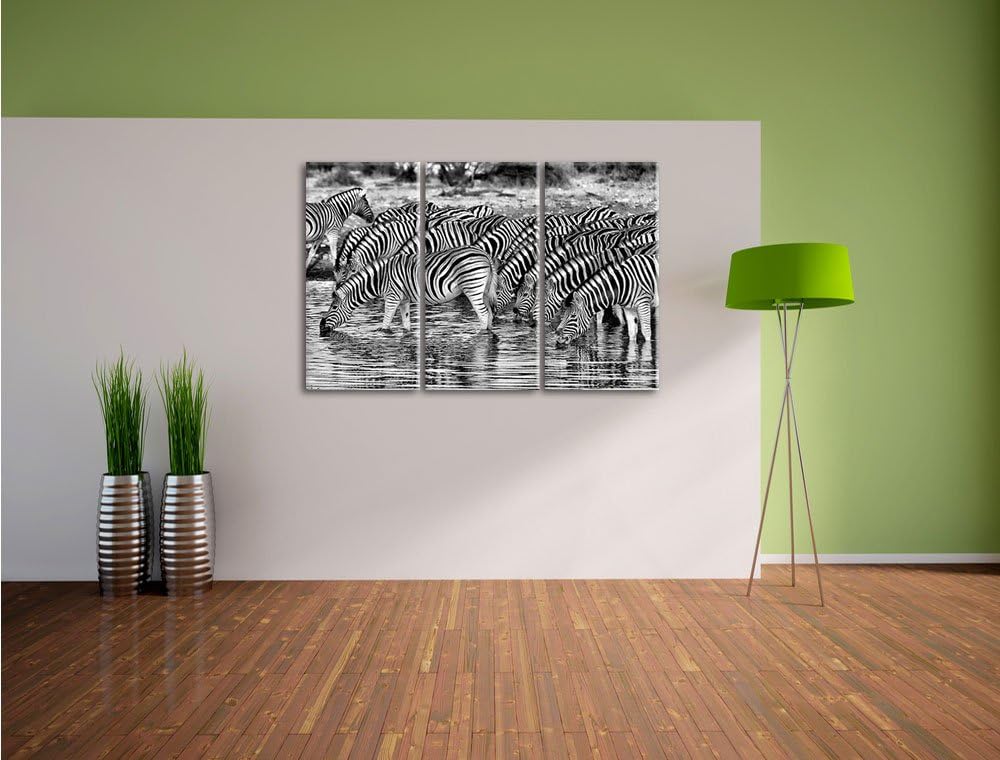 Pixxprint Zebras Safari Afrika/Format: 3-Teiler (120x80cm) cm/Leinwandbild fertig bespannt Wandbild
