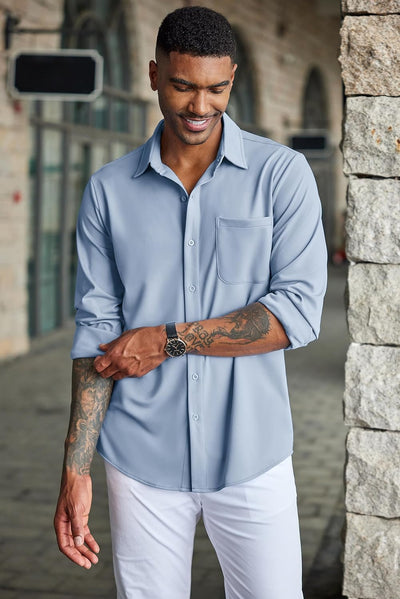 COOFANDY Herren Hemd Langarm Freizeithemd Casual Shirt Regular Fit elastische Hemden mit Tasche Herr