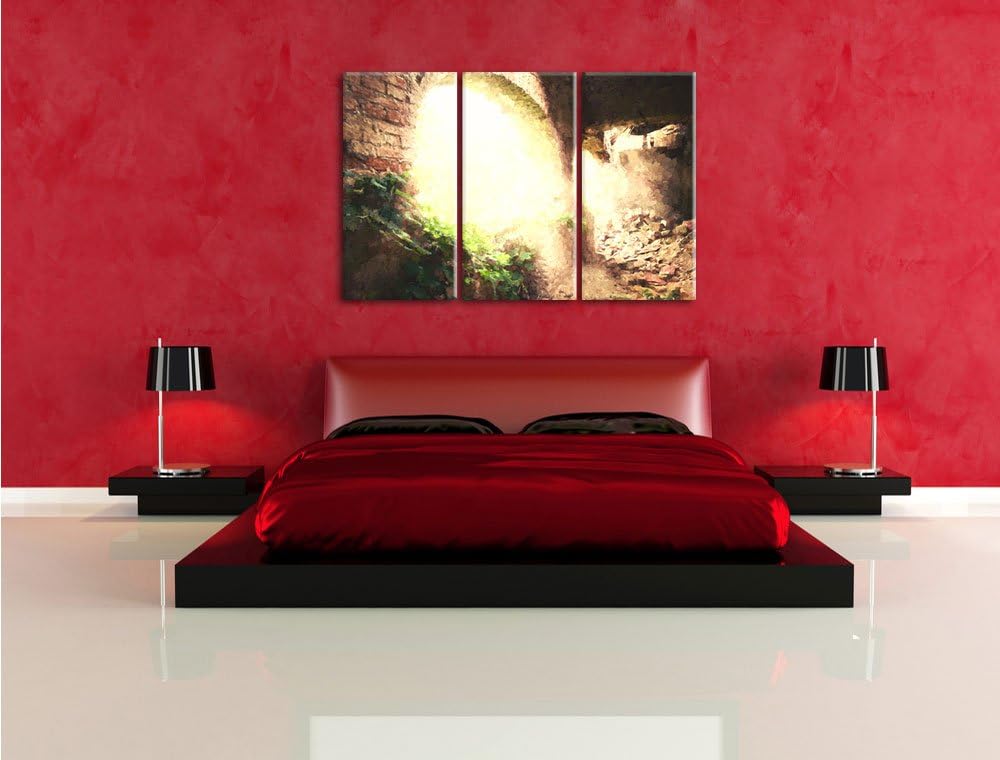 Pixxprint alte Ruine als Leinwandbild/Grösse: 3 Teilig (120x80) cm/Wandbild/Kunstdruck/fertig bespan