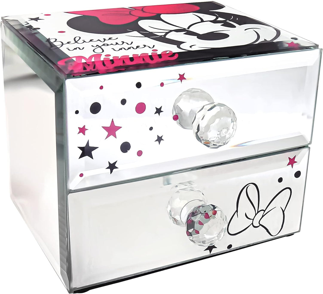 Disney Minnie Mouse "Believe in your inner Minnie" Mirror Glass Jewelry Box Jewelry Organizer, Offic