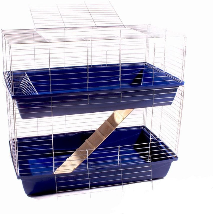 Hasenkäfig Kaninchen Meerschweinchen Nagerkäfig Kleintier 2 Ebenen 1m Doppel blau