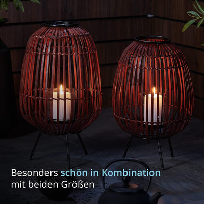 KHG Windlicht 40 cm in rot aus Bambus/Metall, mit Glaseinsatz, Kerzenständer, Kerzenhalter, Outdoor