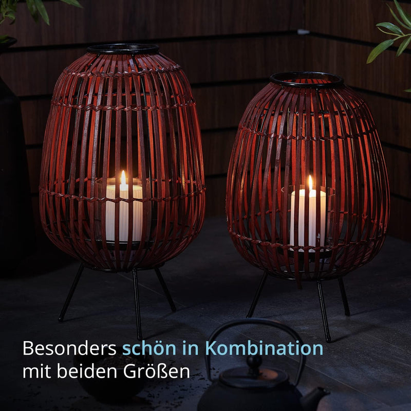 KHG Windlicht 40 cm in rot aus Bambus/Metall, mit Glaseinsatz, Kerzenständer, Kerzenhalter, Outdoor