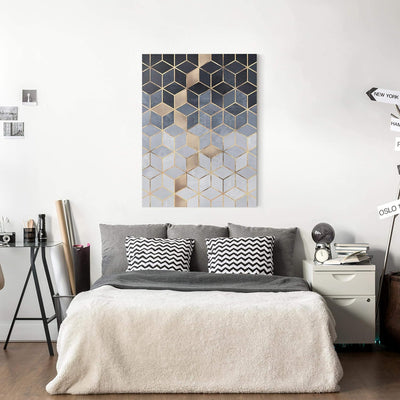 Leinwandbild Blau Weiss goldene Geometrie Bild auf Leinwand 100x75 cm 100cm x 75cm, 100cm x 75cm