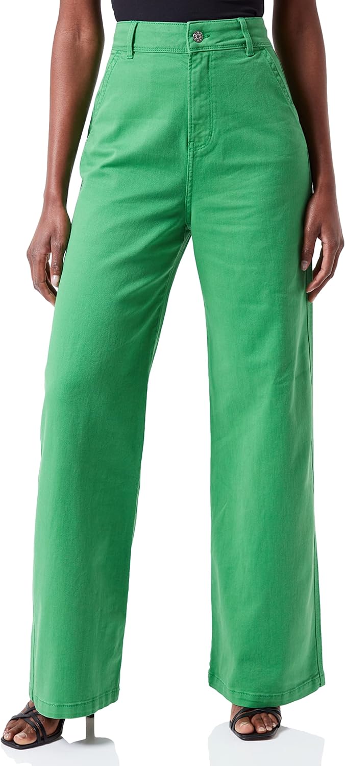 s.Oliver Damen Hose lang Suri Wide Leg 36W / 32L Green Stretched De, 36W / 32L Green Stretched De