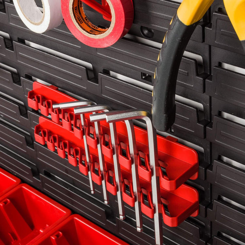 Lagersystem Wandregal - 1544 x 780 mm – 48 Stapelboxen mit Wandplatten + Werkzeughalter – Werkstattw