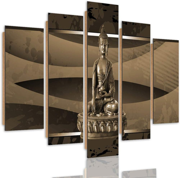Wandbild XXL 5 tlg Buddha Deco Panel Bild Abstraktion Figur Spa braun 300x140 cm Deco panel 300x140