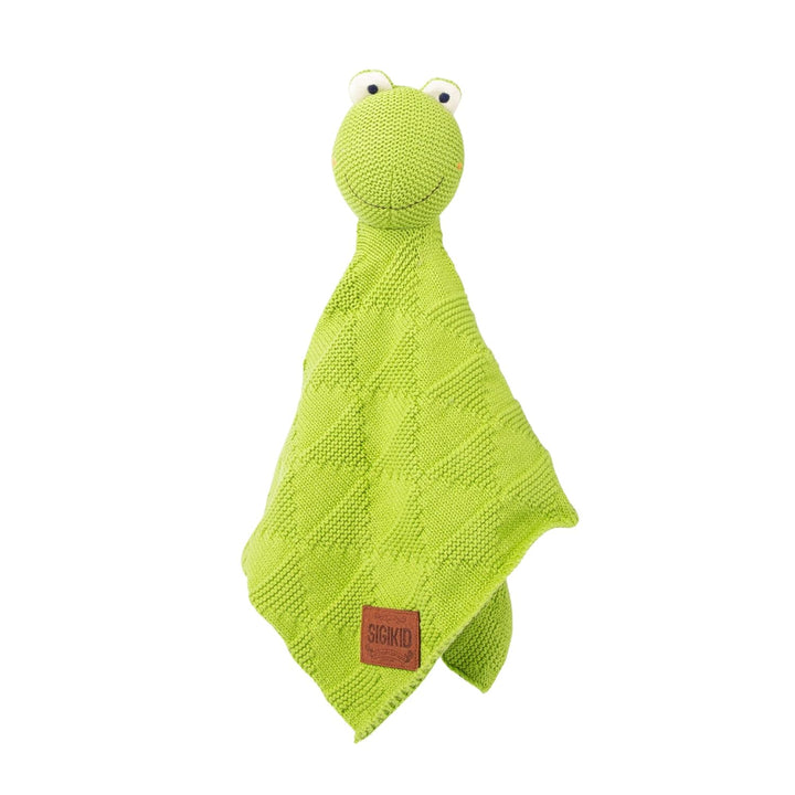 SIGIKID 39645 Strick-Schnuffeltuch Frosch Knitted Love, kuschelweiches Schmusetuch aus Baumwollstric