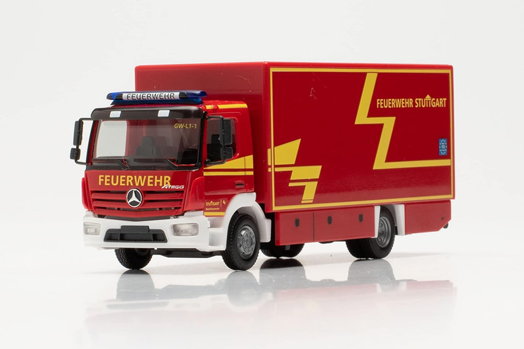 Herpa LKW Modell Mercedes-Benz Atego '13 Koffer-LKW Branddirektion Stuttgart, originalgetreu im Mass