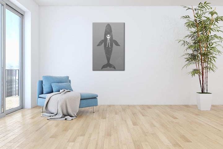 deyoli schwimmen mit einem Wal Format: 80x60 Effekt: Schwarz&Weiss als Leinwandbild, Motiv fertig ge