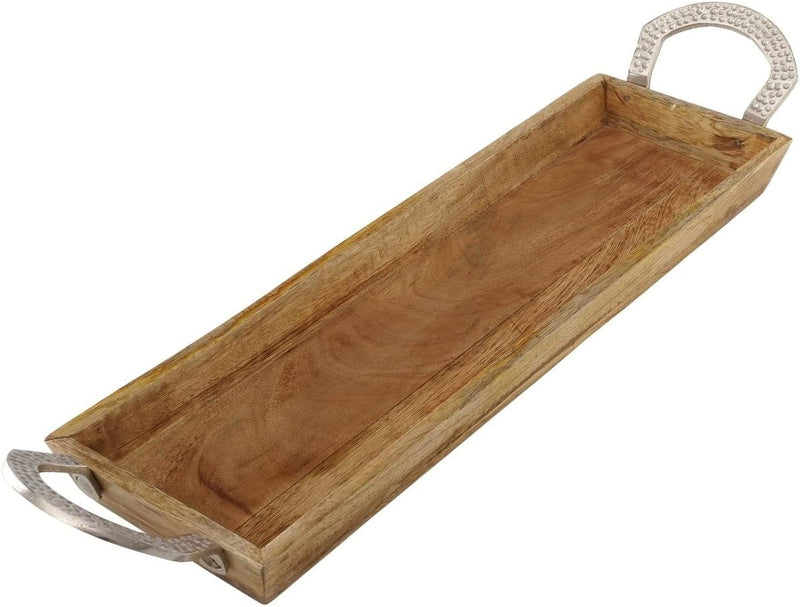 Edles Deko-Tablett aus Holz und Metall L61cm