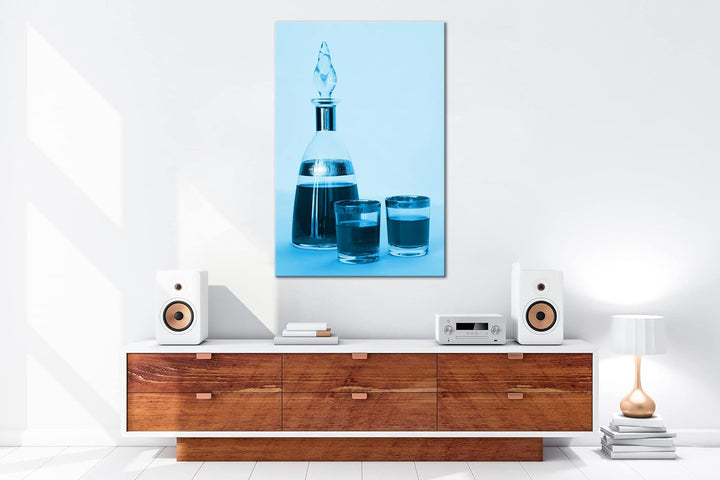 deyoli edle Flasche für Whiskey Format 100x70 Effekt: Monocrome Blau als Leinwandbild, Motiv fertig
