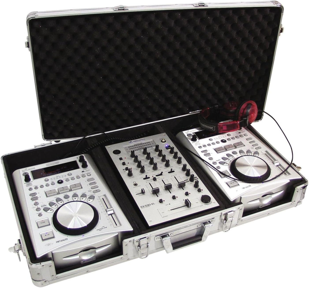 ROADINGER Universal-Konsole DIGI-1 2xCD/1xM-10 sil | DJ-Flightcase für 2 CD-Player und ein Mischpult