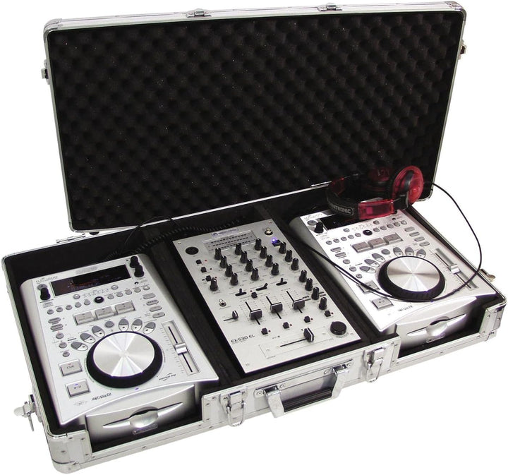ROADINGER Universal-Konsole DIGI-1 2xCD/1xM-10 sil | DJ-Flightcase für 2 CD-Player und ein Mischpult