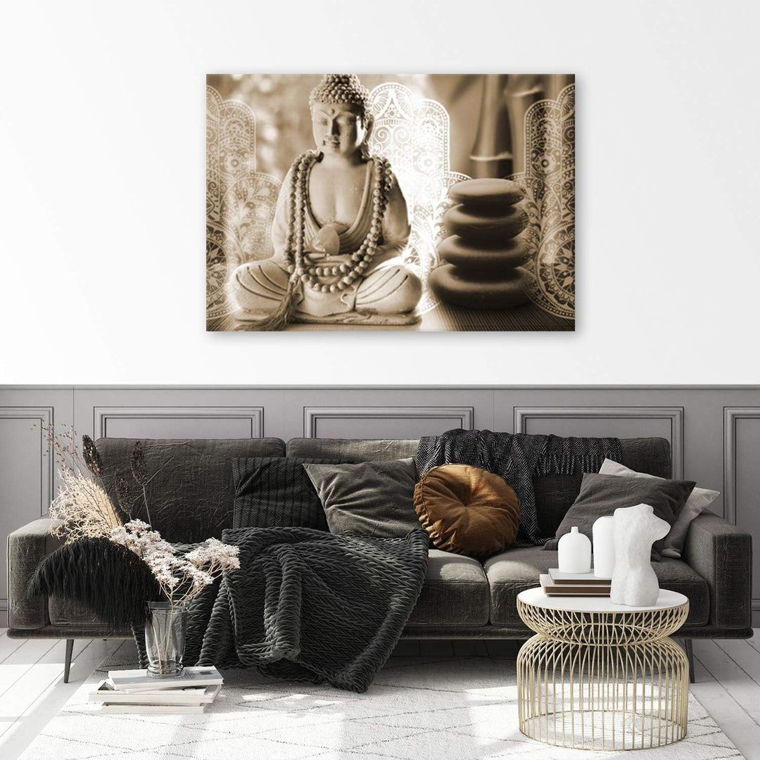 Feeby Wandbild Buddha 120x80 cm Deco Panel 1 Teilig XXL Kunstdruck modern zen spa Sepia M10744 120x8