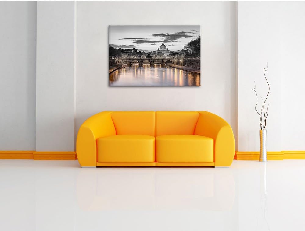 Nachtansicht der Basilika St. Peter in Rom B&W Detail, Format: 100x70 auf Leinwand, 100x70