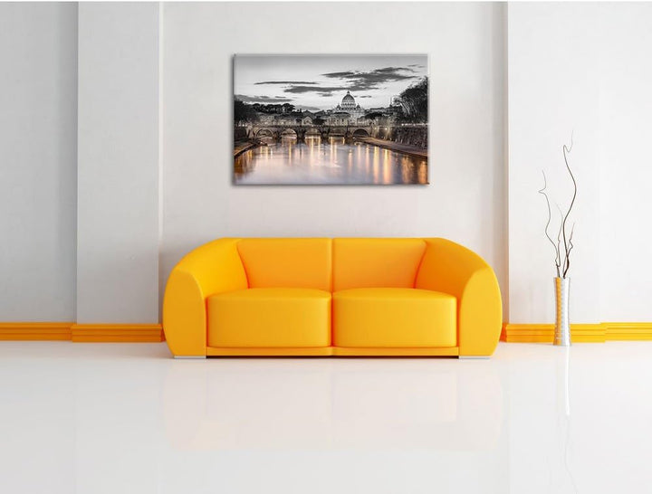 Nachtansicht der Basilika St. Peter in Rom B&W Detail, Format: 100x70 auf Leinwand, 100x70