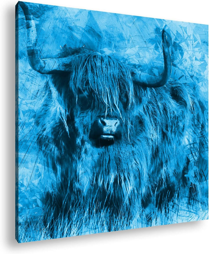 deyoli gezeichneter Stier Format: 60x60 Effekt: Monocrome Blau als Leinwandbild, Motiv fertig gerahm