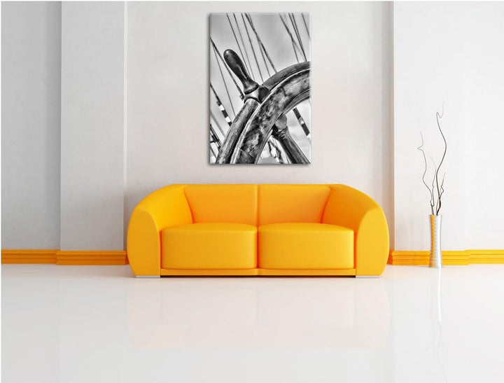 Pixxprint Steuerrad auf einem Schiff 100x70cm Leinwandbild Wandbild Kunstdruck, 100x70