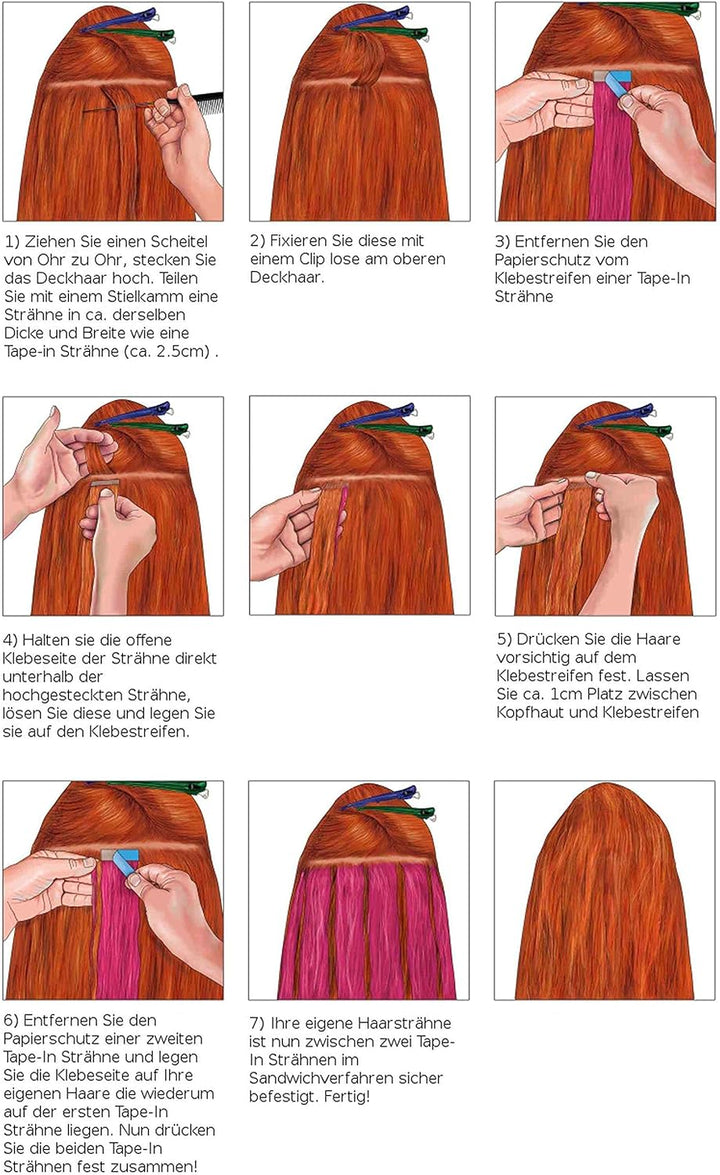 hair2heart Tape Extensions Echthaar Gewellt - 20 Tapes 2.5g 50cm Pink 20 Strähnen 50cm #Pink, 20 Str