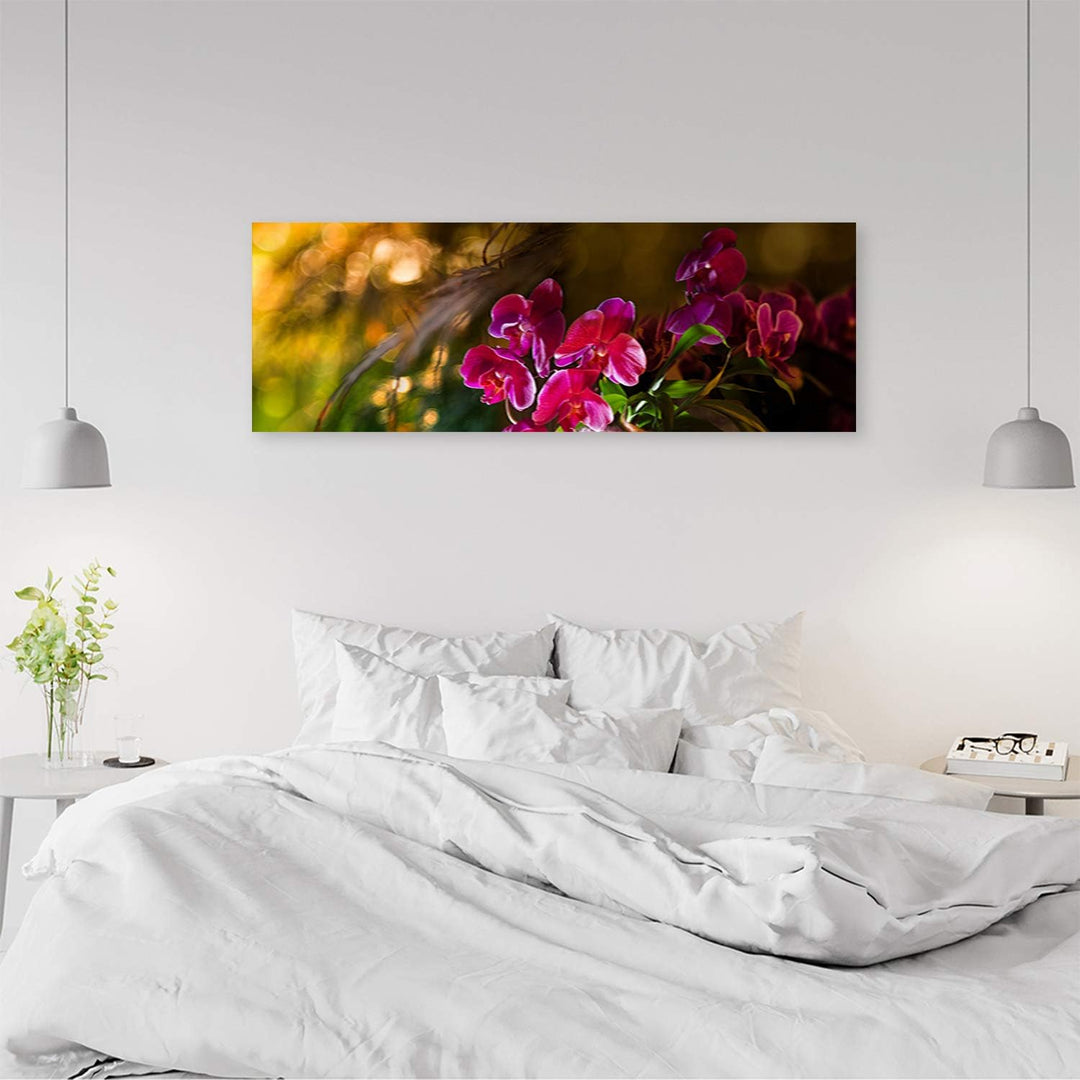 Wandbild Blumen Modern Deko Kunst Bilder für Wohnzimmer Violett 118x40 cm Deko Paneel 118x40 cm Viol