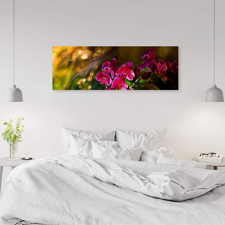 Wandbild Blumen Modern Deko Kunst Bilder für Wohnzimmer Violett 118x40 cm Deko Paneel 118x40 cm Viol