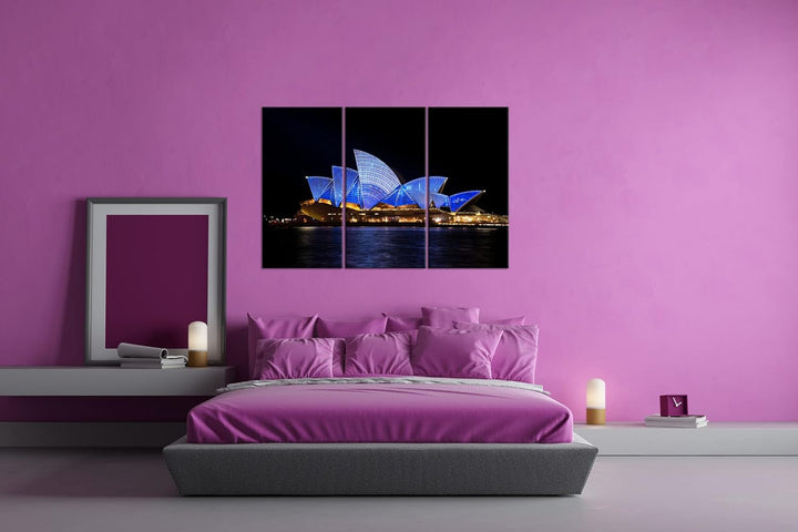 deyoli Dark Opera House in Sydney Format: 3-teilig 120x80 als Leinwandbild, Motiv fertig gerahmt auf