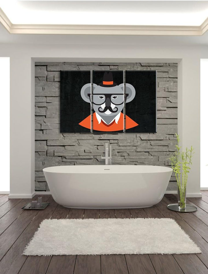Pixxprint Hipster Koala als Leinwandbild/Grösse: 3 Teilig (120x80) cm/Wandbild/Kunstdruck/fertig bes
