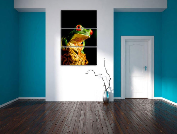 Dark Eulen Kauz Orange Augen Spezial 3-Teiler Leinwandbild 120x80 Bild auf Leinwand, XXL riesige Bil
