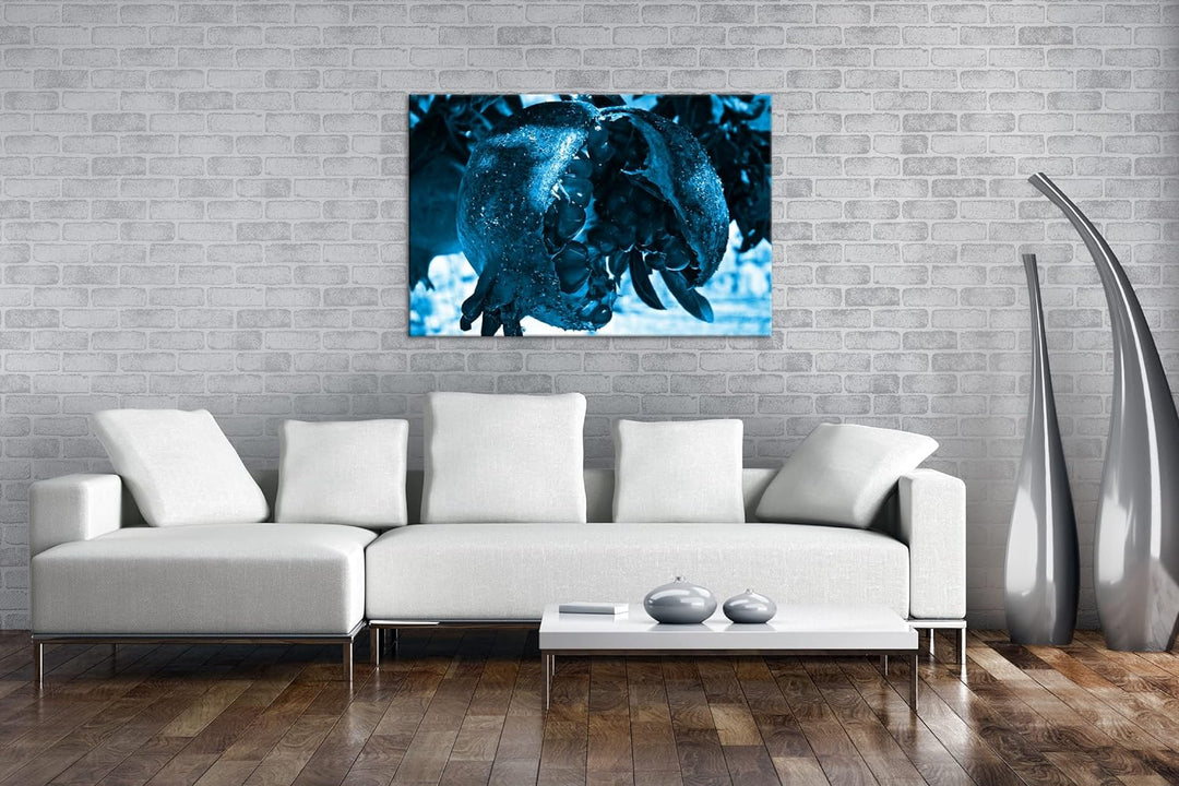 deyoli appetitlicher Granatapfel Format 80x60 Effekt: Monocrome Blau als Leinwandbild, Motiv fertig