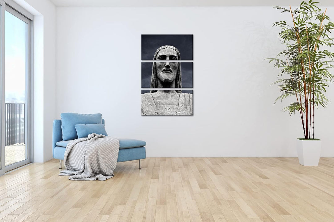Jesus Statur in Rio de Janeiro Format: 3Teilig als Leinwandbild, Motiv fertig gerahmt auf Echtholzra