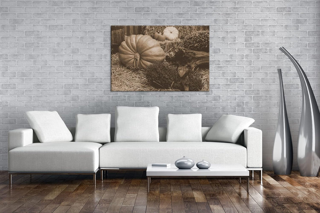 deyoli herbstliche Kürbisernte Format: 80x60 als Leinwand, Effekt: Sepia, Motiv fertig gerahmt auf E