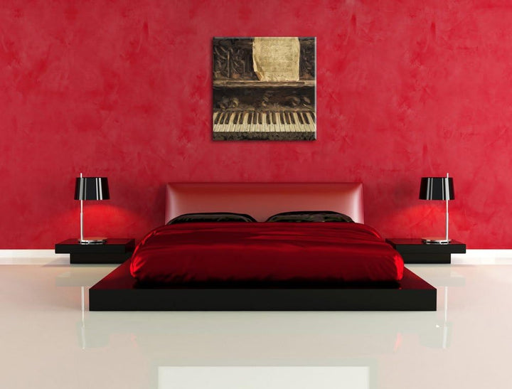 Pixxprint Antikes Klavier mit Notenblatt Pinsel Effekt, Format: 70x70 auf Leinwand, 70x70