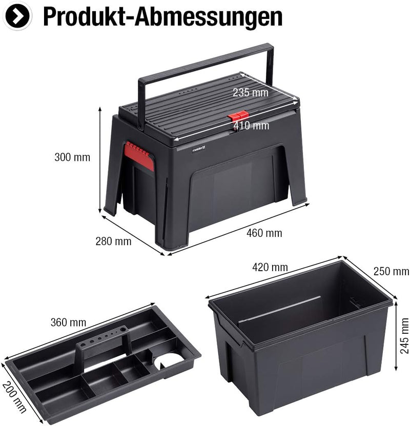 Meister Tritthocker 3 in 1 -460 x 280 x 300 mm - Mit Werkzeugkiste & Werkzeugeinlage -150 kg Tragfäh