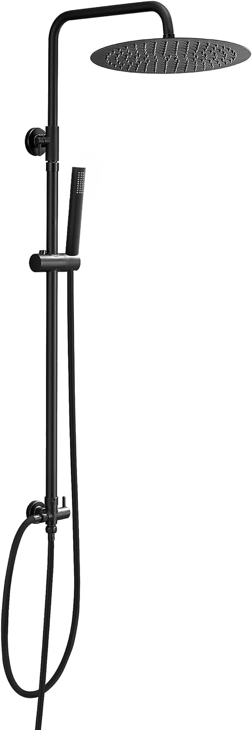 JOHO 304 Edelstahl Duschsystem ohne Armatur, Matt Schwarz Regendusche Duschset mit Wandhalterung, Du