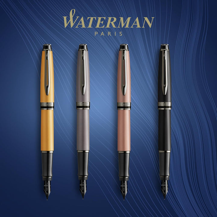Waterman Expert Füller | Schwarze Metallic-Lackierung mit Ruthenium-Zierteilen | Medium Edelstahlfed