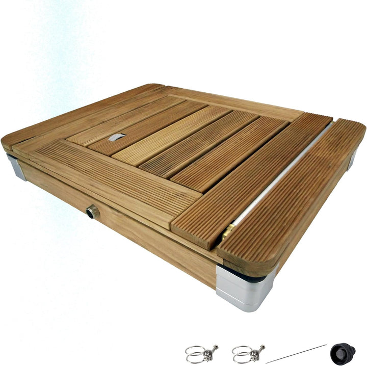 @tec Bodendusche Mobile Outdoor Gartendusche Camping-Dusche aus massivem Teak-Holz - Pool-Dusche, Sa