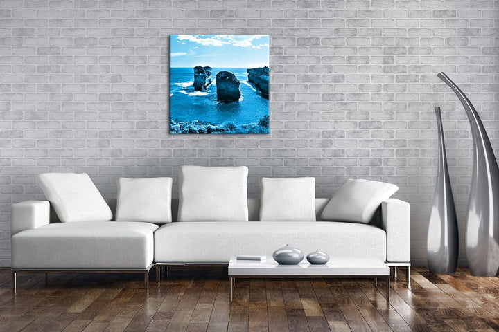 deyoli Felsenküste in Australien Format: 70x70 Effekt: Monocrome Blau als Leinwandbild, Motiv fertig