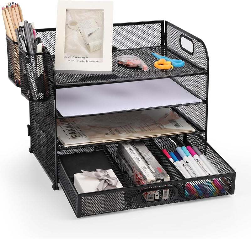 Schreibtisch-Organizer, Briefablage, A4-Dokumentenablage, für Zuhause, Büro, Schule, Metallgeflecht,