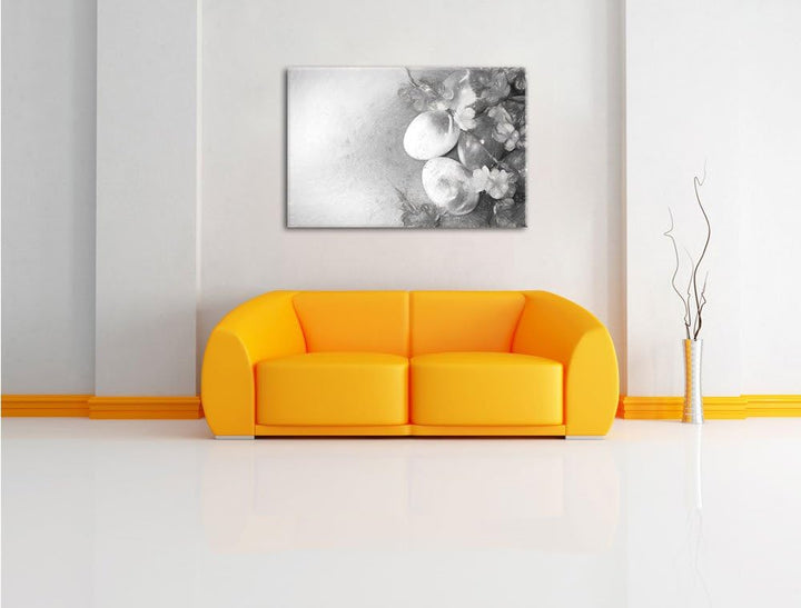 Pixxprint Kunstvolle Ostereier Kohle Zeichnung Effekt, Format: 100x70 auf Leinwand, XXL riesige Bild